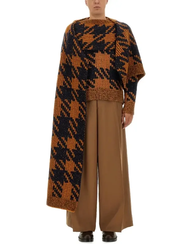 Chunky Knit Houndstooth Wool-blend Scarf