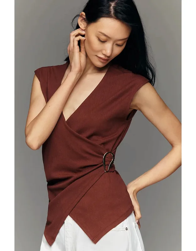 V-neck Cap-sleeve Top