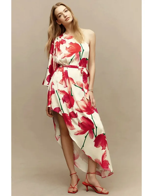 Adina Midi Dress With Asymmetrical Neckline And Draped Skirt
