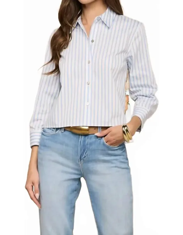 Fawn 3/4 Sleeve Blouse In Multi Beach Scarf - Comfortable Button Down Shirt