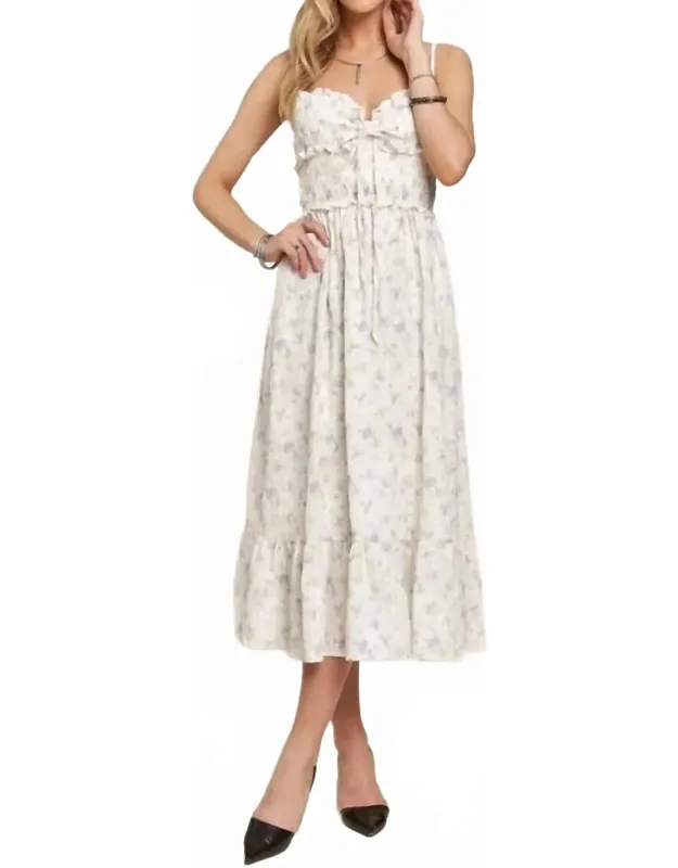 Floral Print Smocking Detail Midi Dress