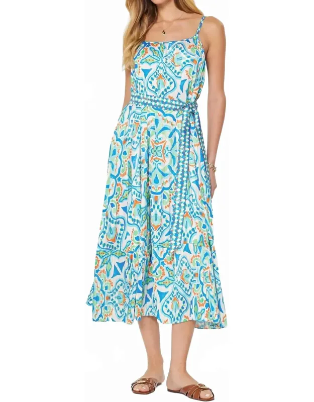 Printed Pleated Tiered Midi Dress