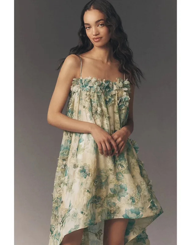 3-d Floral High-low Hem Dress