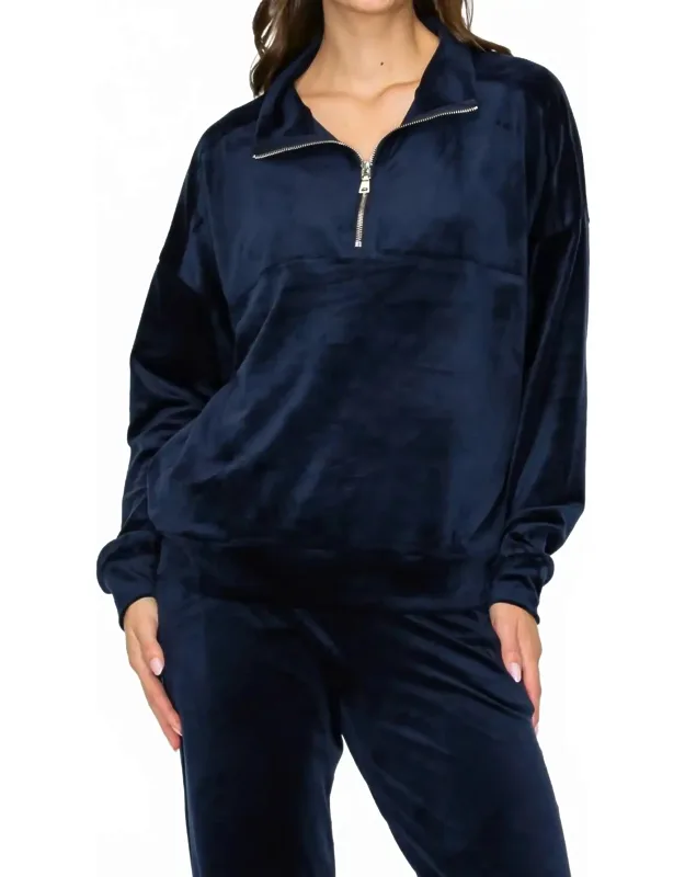 Velour Quarter-zip Pullover Sweatshirt