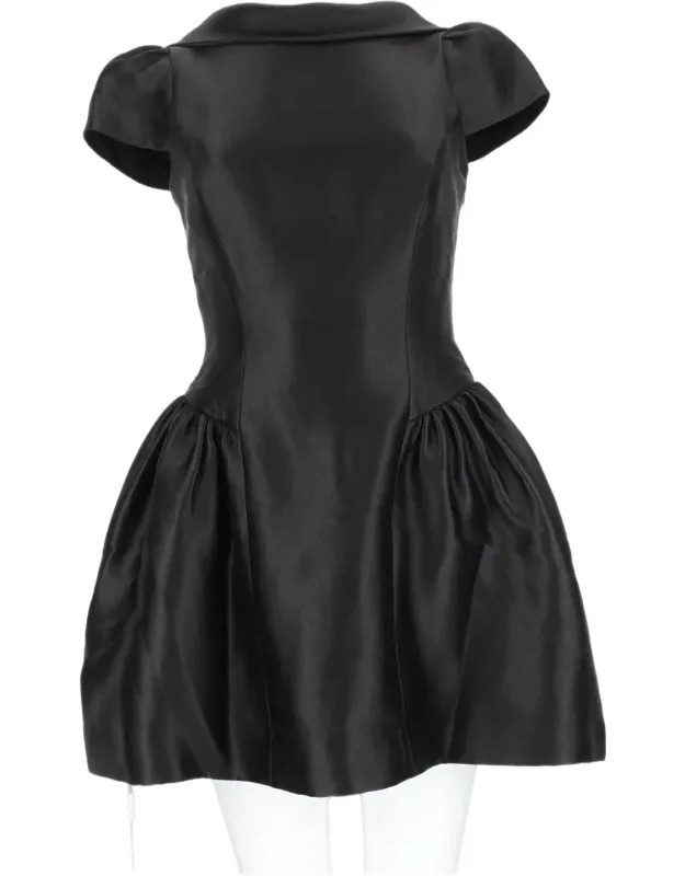 Structured Mini Dress With Voluminous Skirt And Puff Sleeves