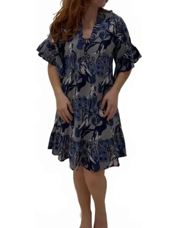 Ruffle-sleeve Caftan Mini Dress