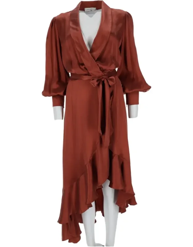 Asymmetrical Hem Wrap Midi Dress