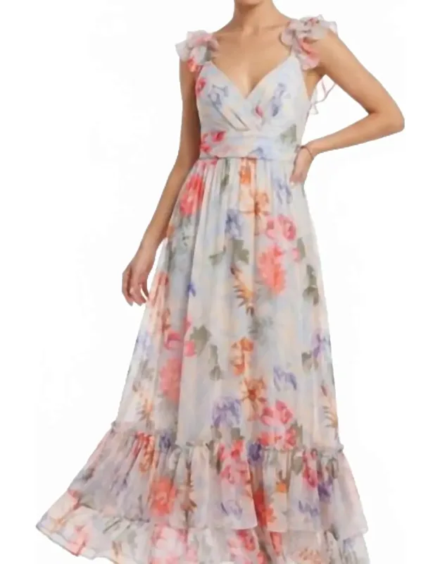 Ruffled Floral Chiffon Dress