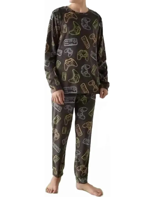 All-over Gaming Print T-shirt And Pajama Set