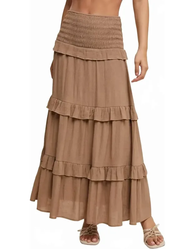 2-way Smocked Ruffle Tiered Midi Dress Or Skirt