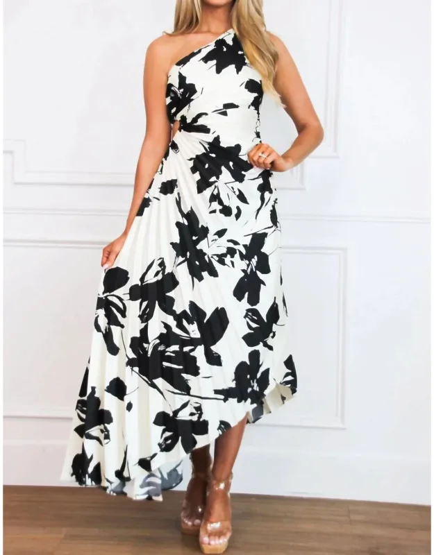 Floral Pleated Asymmetrical Maxi Dress
