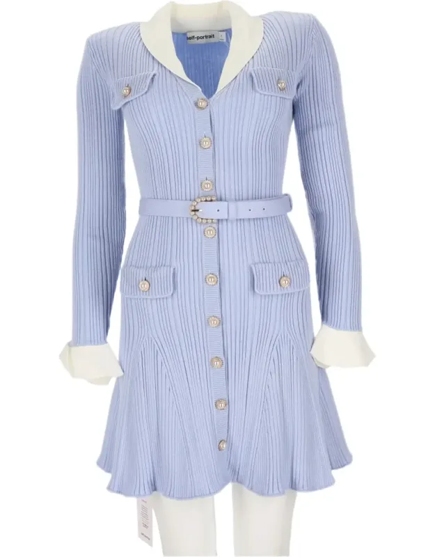 Ribbed Mini Dress With Belted Waist And Flared Skirt