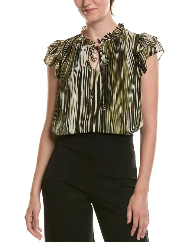 Ruffle Sleeve Tie Neck Blouse