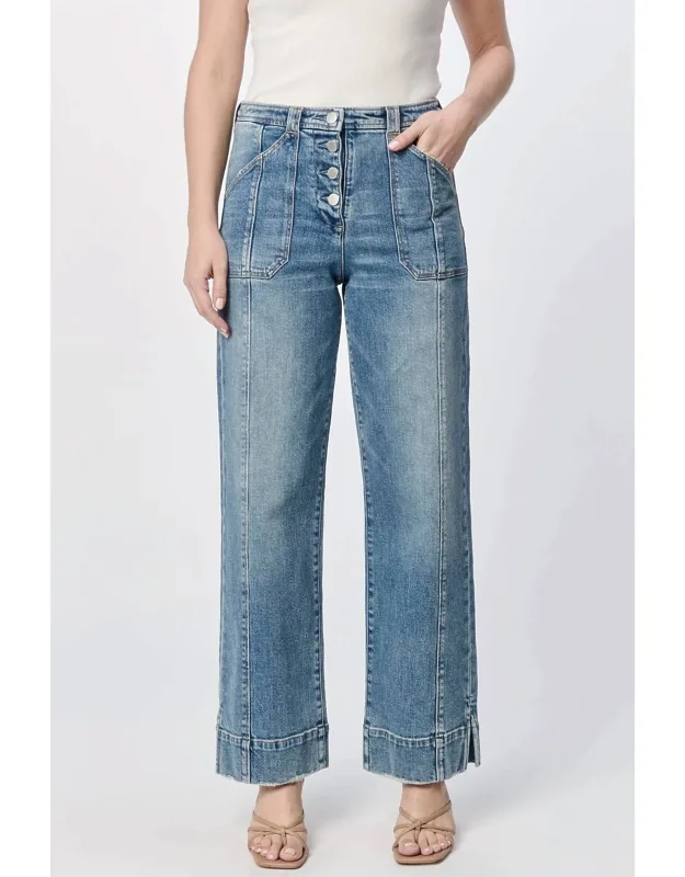 Holly Straight Leg Jeans With High-rise Fit And Side Slit