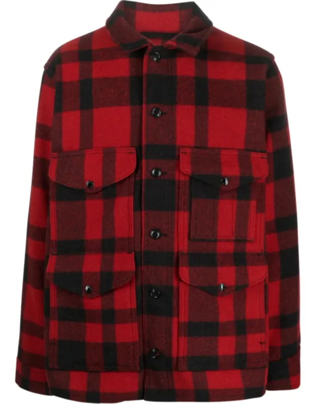 Plaid Buttoned Shirt Jacket With Structured Collar And Flap Pockets
