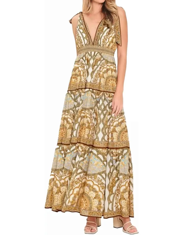 Boho Paisley Tie Shoulder Maxi Dress