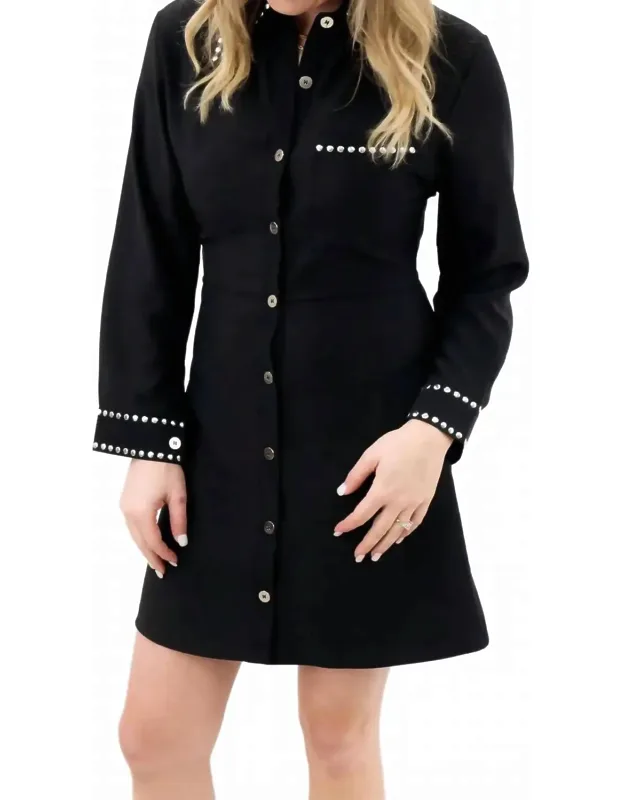 Collar Stud Detail Shirt Dress
