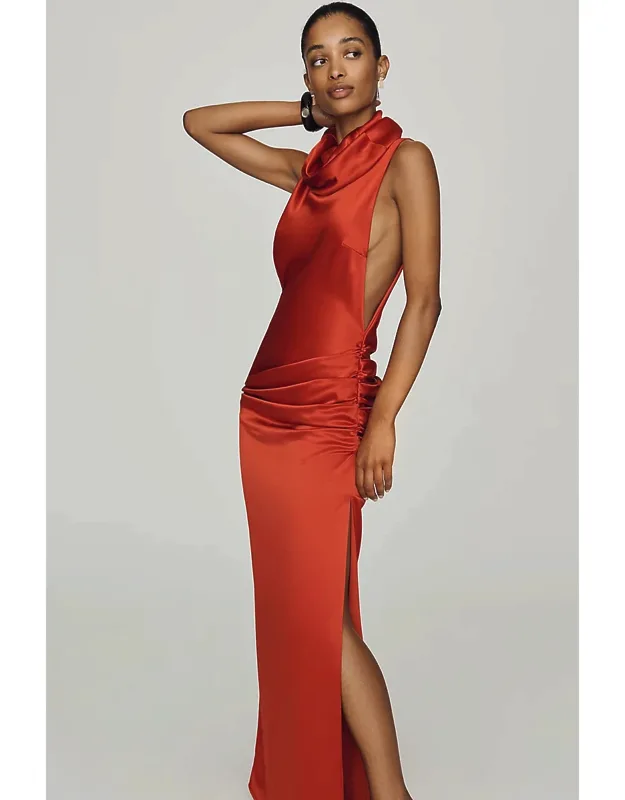 Cowl-neck Satin Maxi Dress