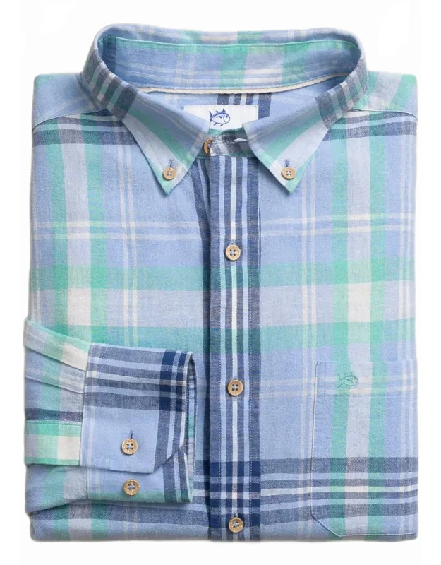 Cedar Island Plaid Linen Rayon Sport Shirt