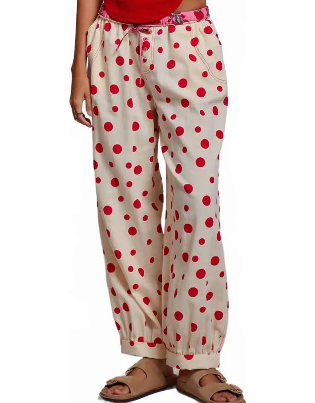 Retro Polka Dot Elastic Waist Wide-leg Pants