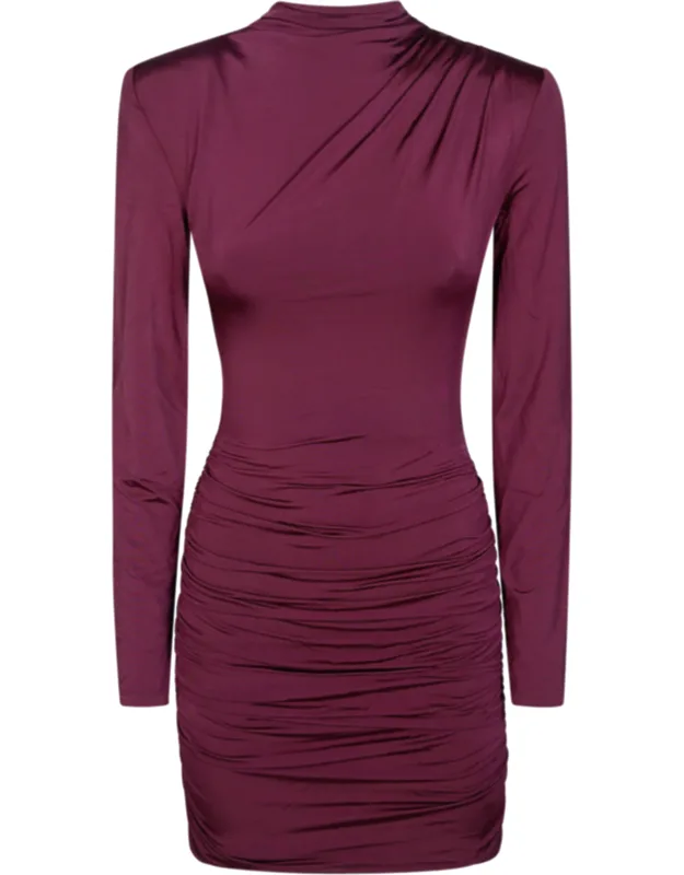 Draped Ruched High Neck Mini Dress