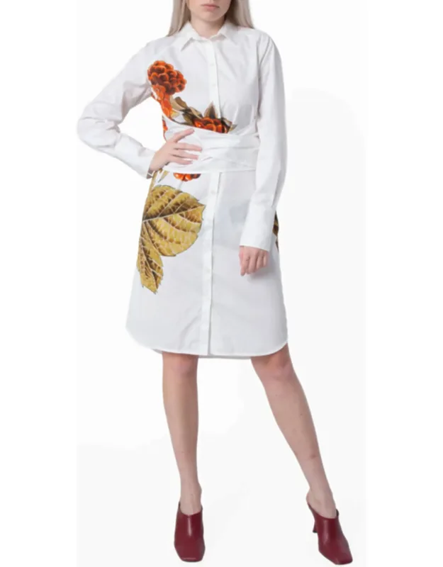 Botanical Print Cotton Shirt Dress