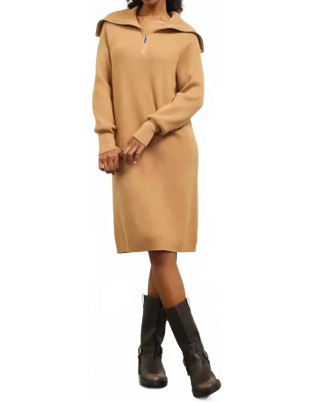 Zip-up Mock Neck Sweater Dress