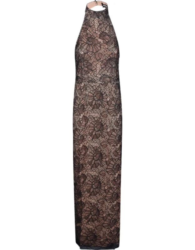 Lace Halterneck Floral Lace Midi Dress