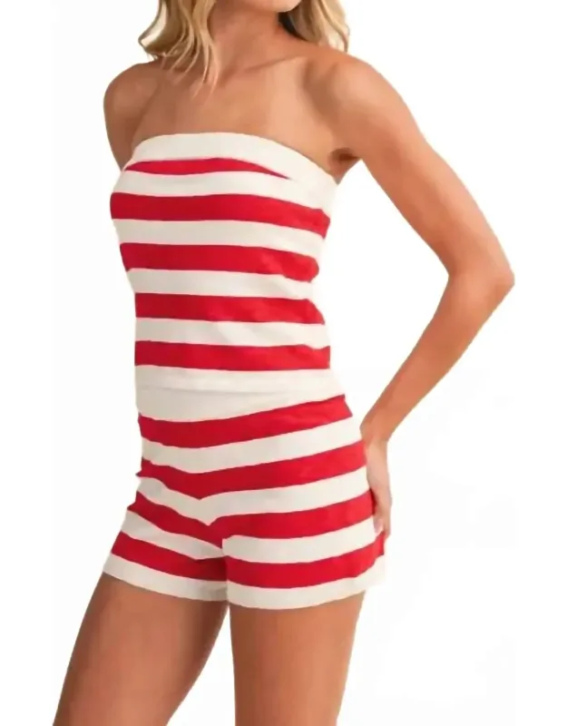 Knitted Stripe Tube Top & Shorts Set