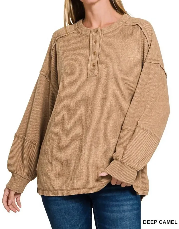 The Sara Ribbed Henley Sweater