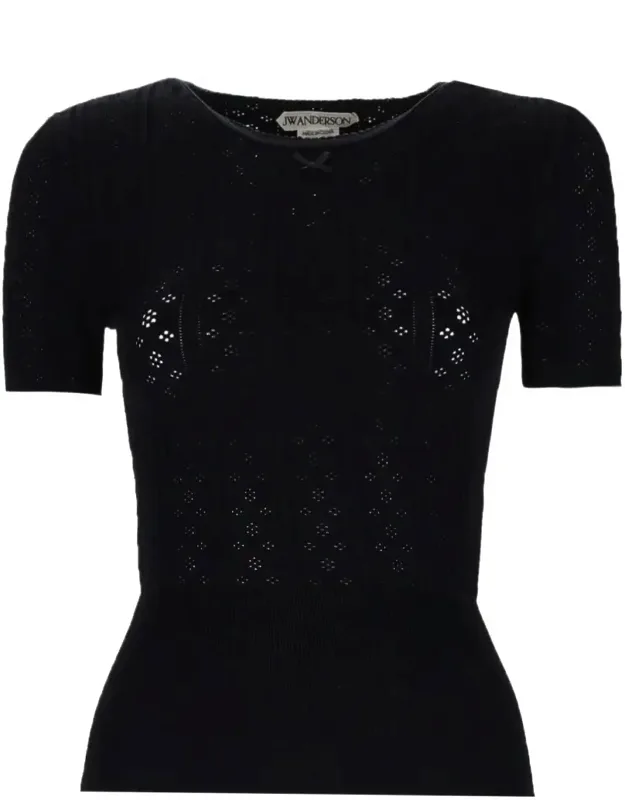 Pointelle Patterned Fitted T-shirt