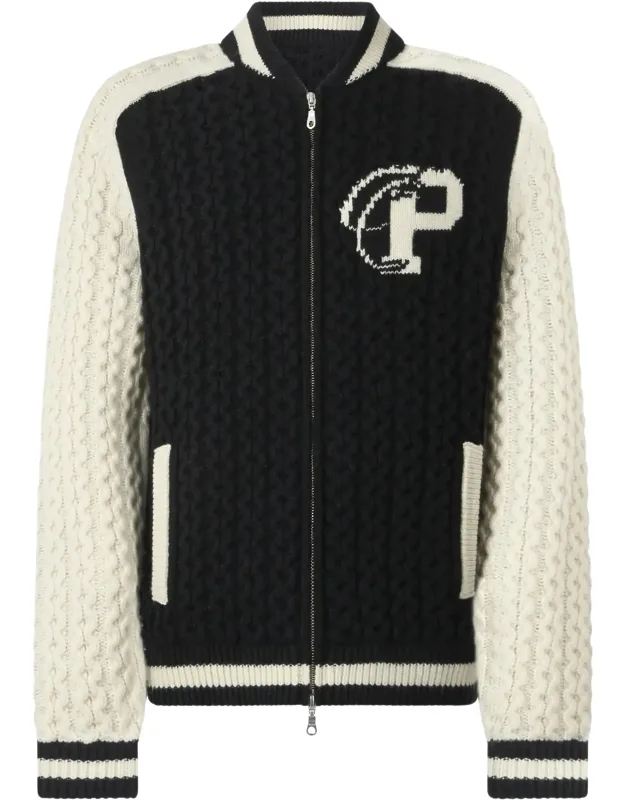 Wool Blend Knitted Bomber Jacket