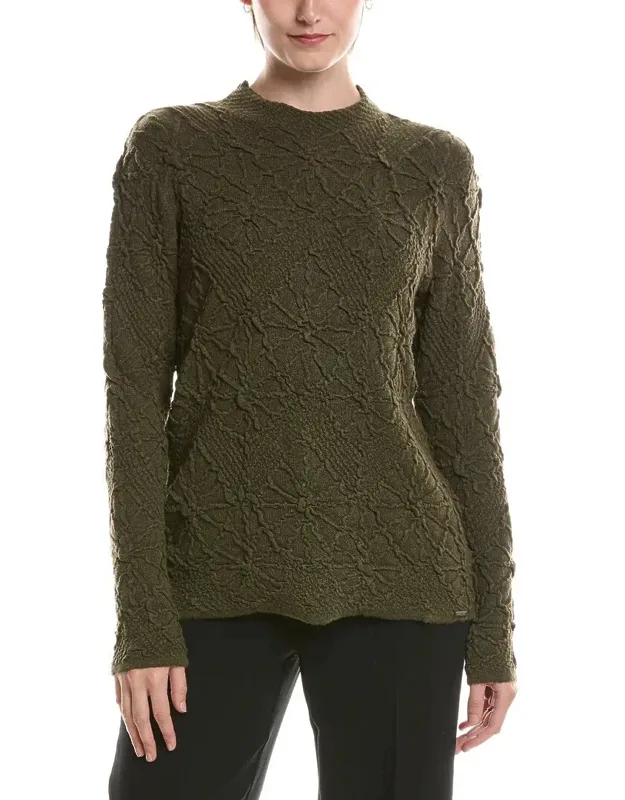 Funnel Neck Textured Wool-blend Sweater