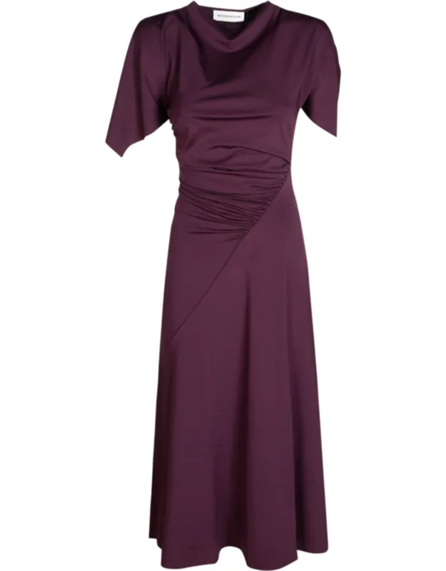 Cap Sleeve Ruched Waist Asymmetrical Midi Dress