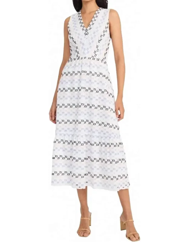 Geometric Eyelet Midi Dress