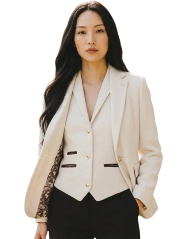 Herringbone Wool Tweed Blazer Waistcoat 2 Piece Set