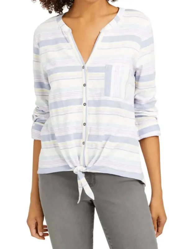 Cotton Striped Tie Front Shirt