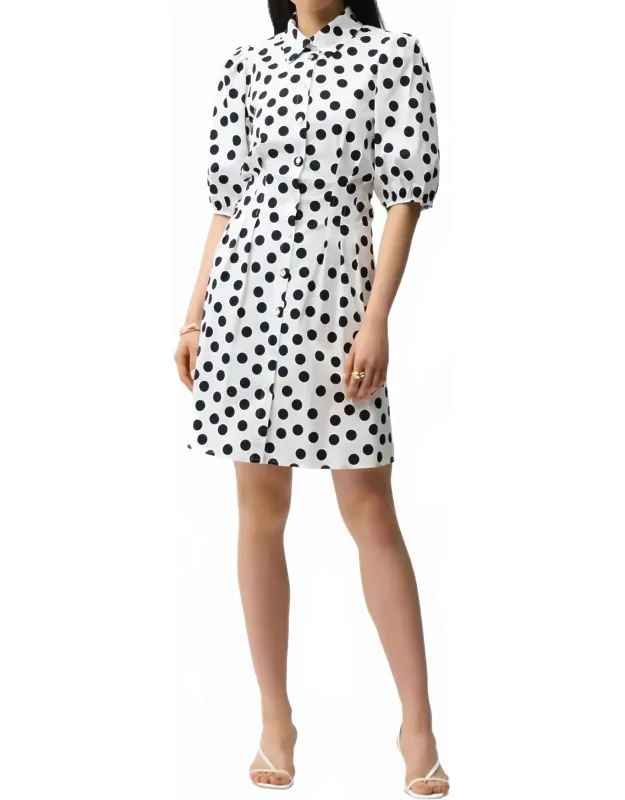 Polka Dot Puff Sleeve Shirt Dress