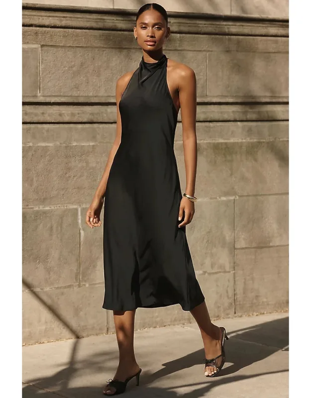 Satin Halter Midi Dress