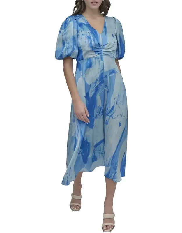 V-neck Printed Scarf Twill Dress