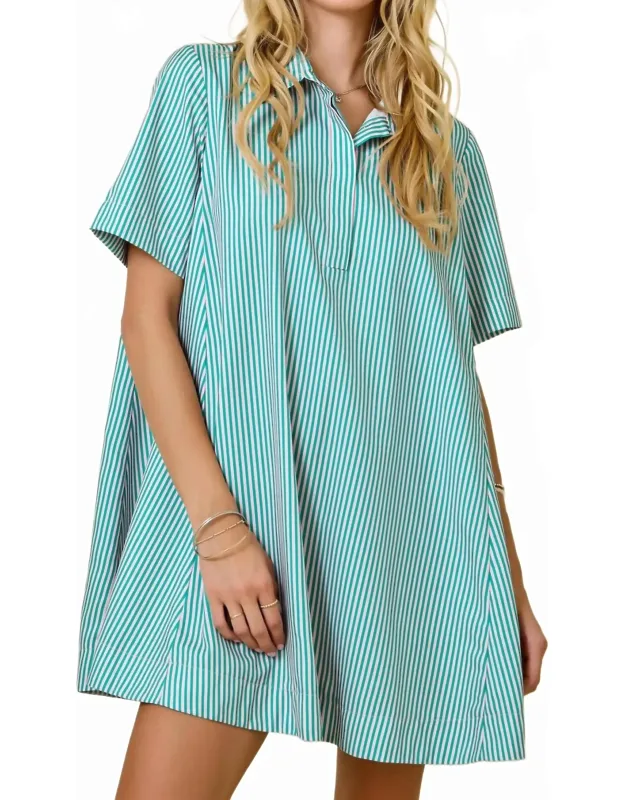 Striped Short Sleeve A-line Dress