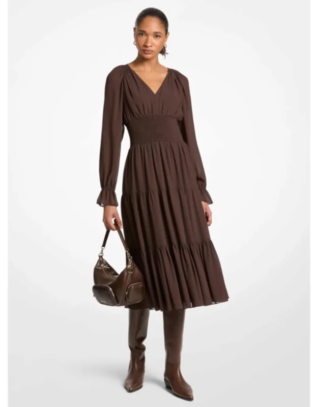Smocked Georgette Midi Dress