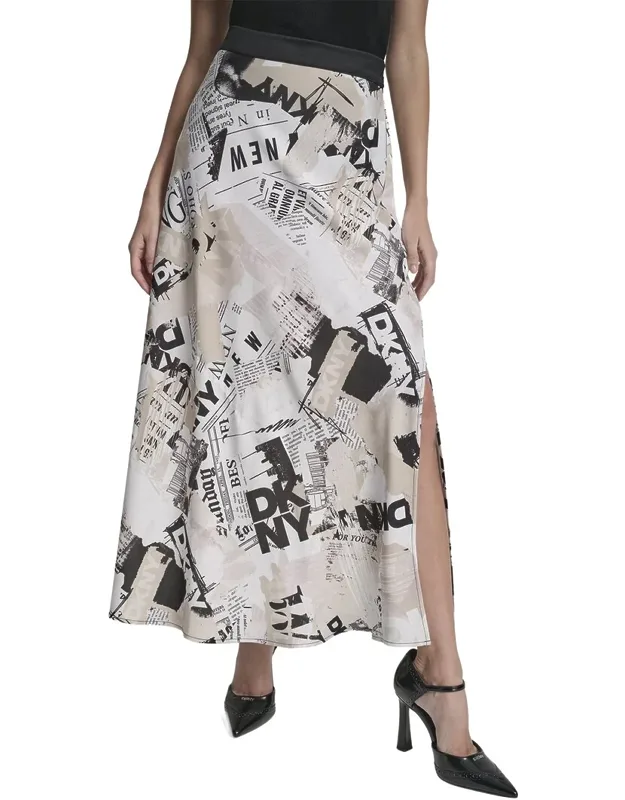 Printed Pull-on Newspaper Skirt