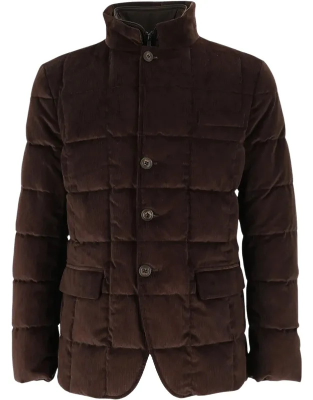 Corduroy Quilted Jacket With High Neck And Flap Pockets