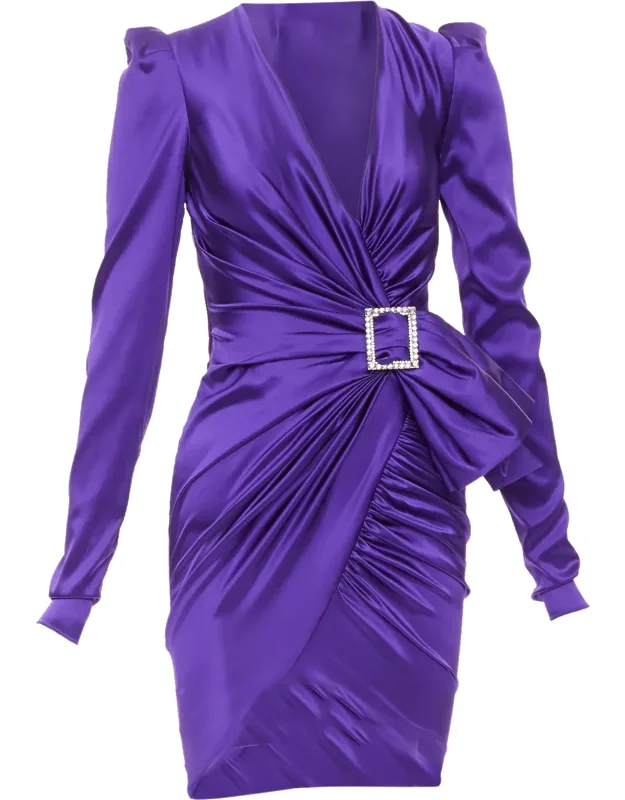 Silk Satin Crystal Buckle Dress