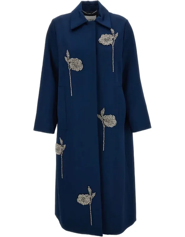 Embroidered Heavy Satin Cocoon Coat