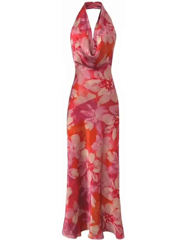 Petal Martini Draped Halter Neck Maxi Dress