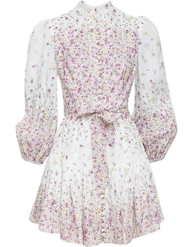 Micro Flower Print Linen Mini Dress