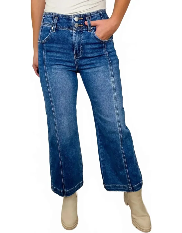 High-rise Double Button Wide Leg Cropped Jeans