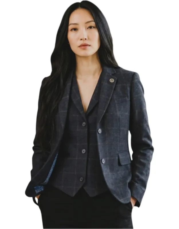 2 Piece Check Formal Tweed Blazer & Waistcoat Set
